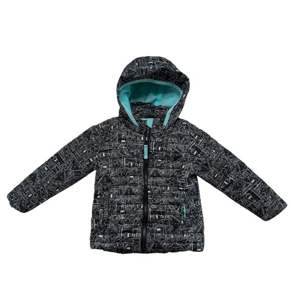 CAT & JACK Science STEM Puffer Jacket Size 3T Kids Black White Lined Hood - Picture 1 of 7
